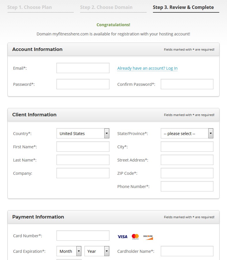 SiteGround - step 3 review and complete