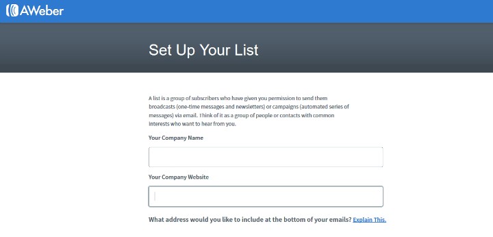 set up your list at AWeber